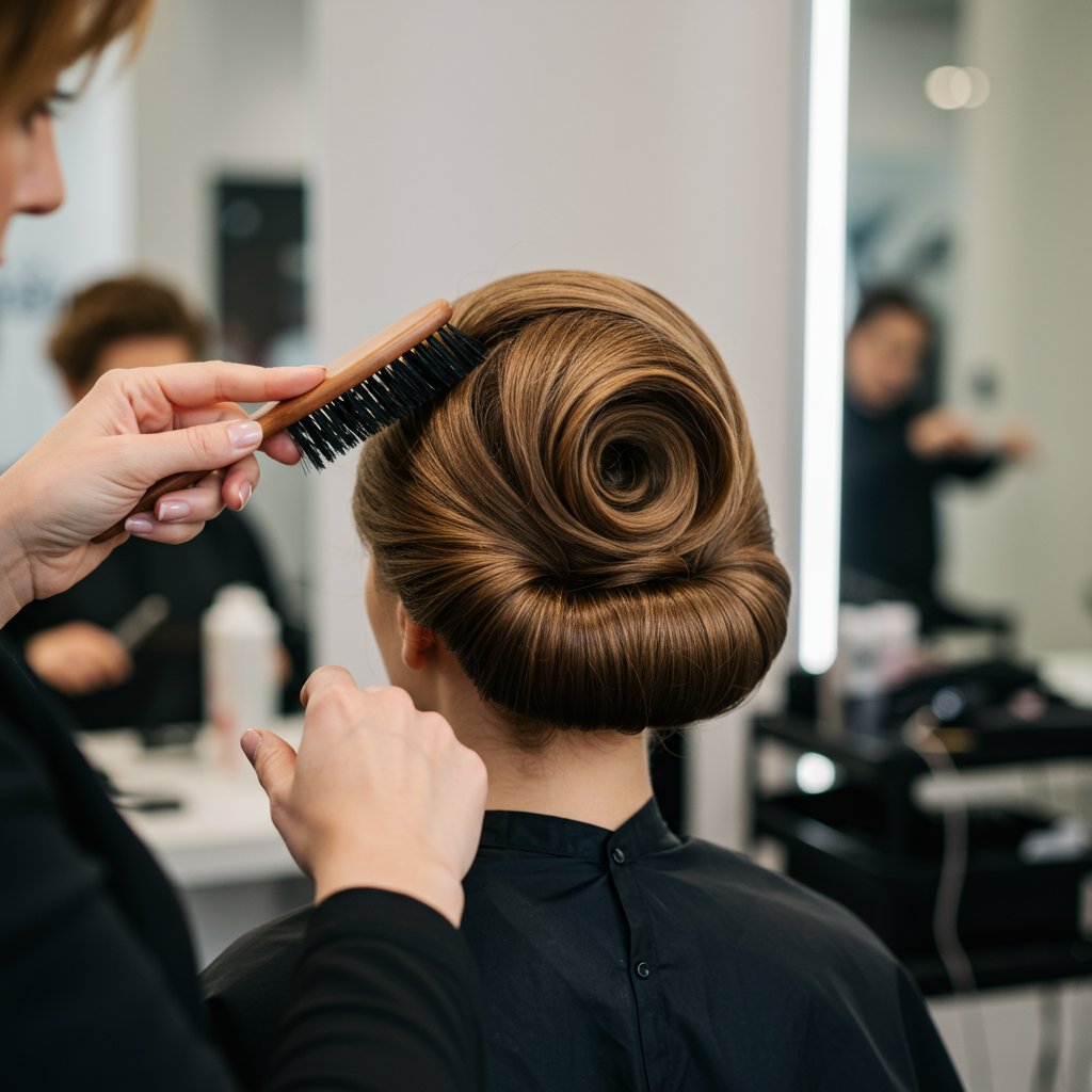 Stylist Smoothing Top Layer Of Hair