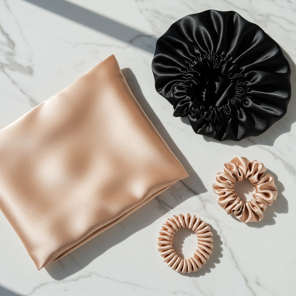 Flat Lay Of Silk Hair Accessories