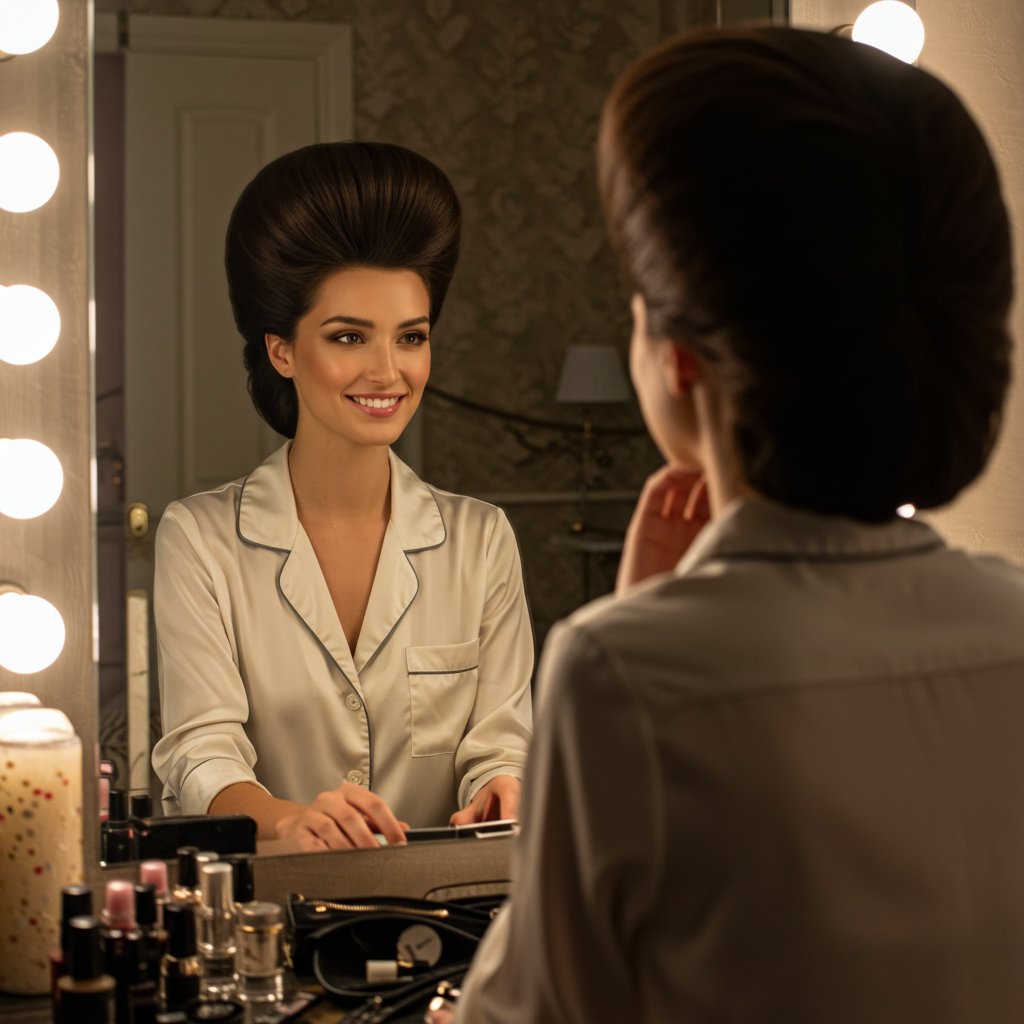 Woman Admiring Perfect Hairstyle Before Bed