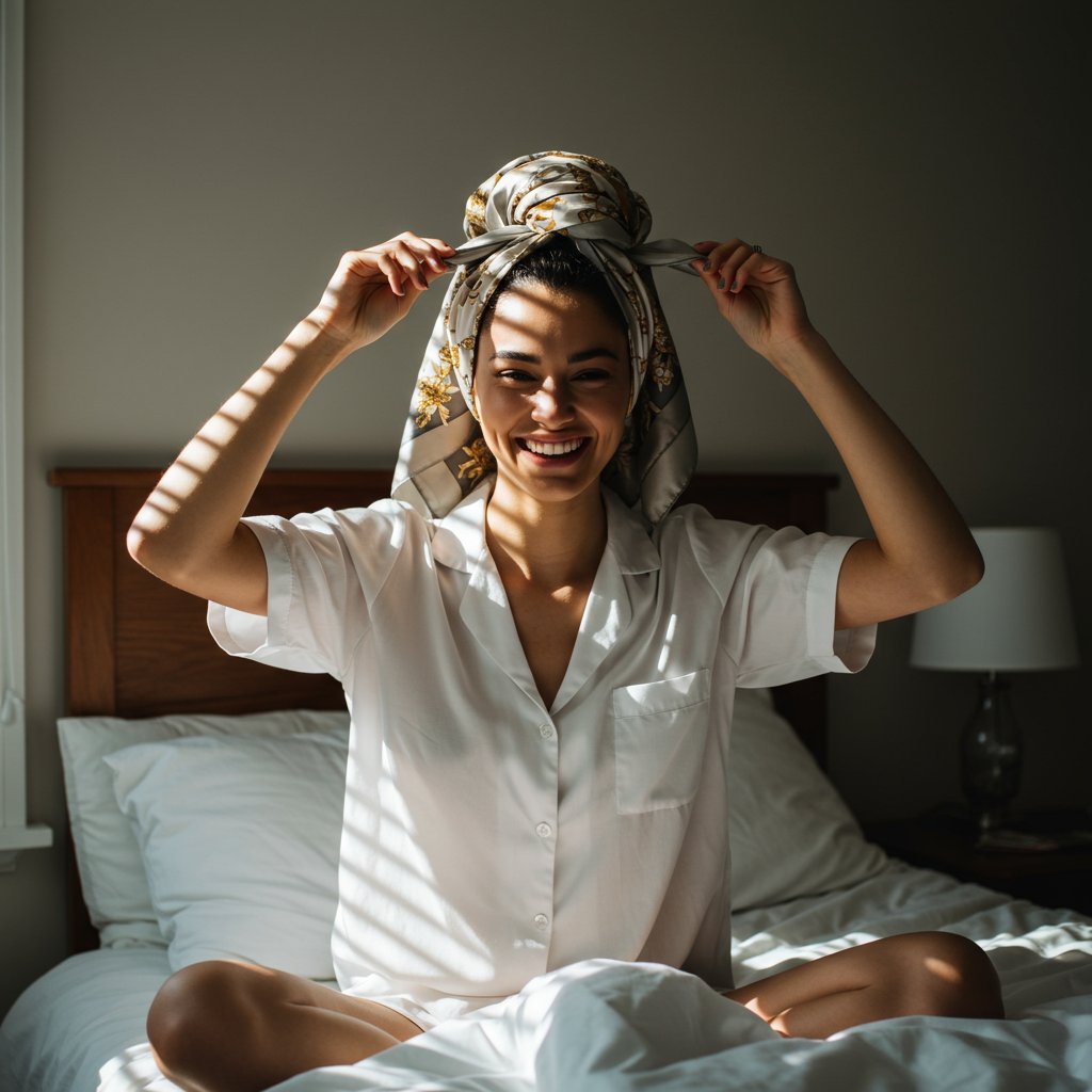 Woman Revealing Perfect Hair After Removing Scarf