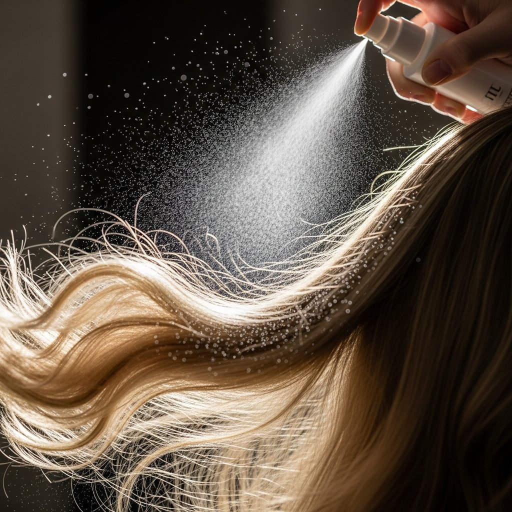 Applying Heat Protectant Spray