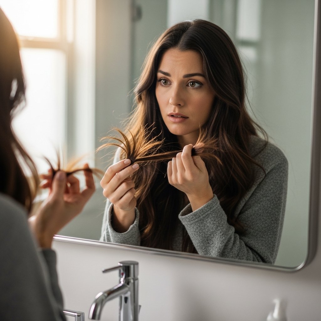 Woman Examining Ends Mirror