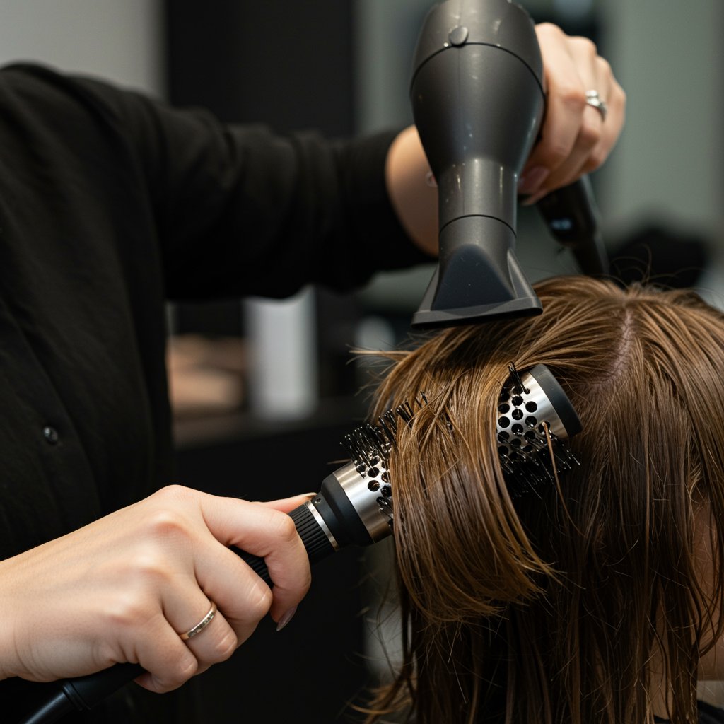 Stylist Blow Drying Curtain Bangs