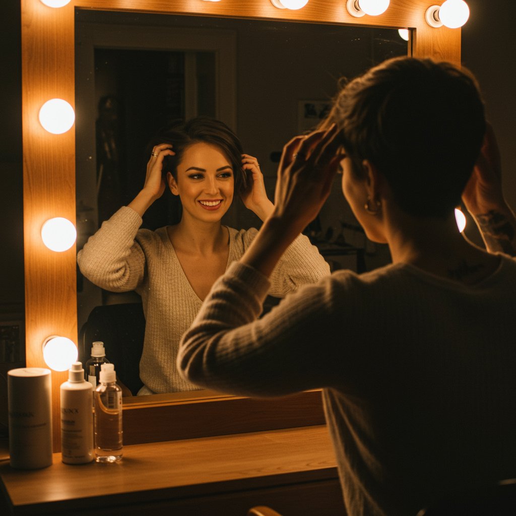 Woman Confidently Styling Short Hair