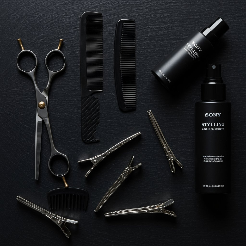 Flat Lay Of Professional Hair Styling Tools