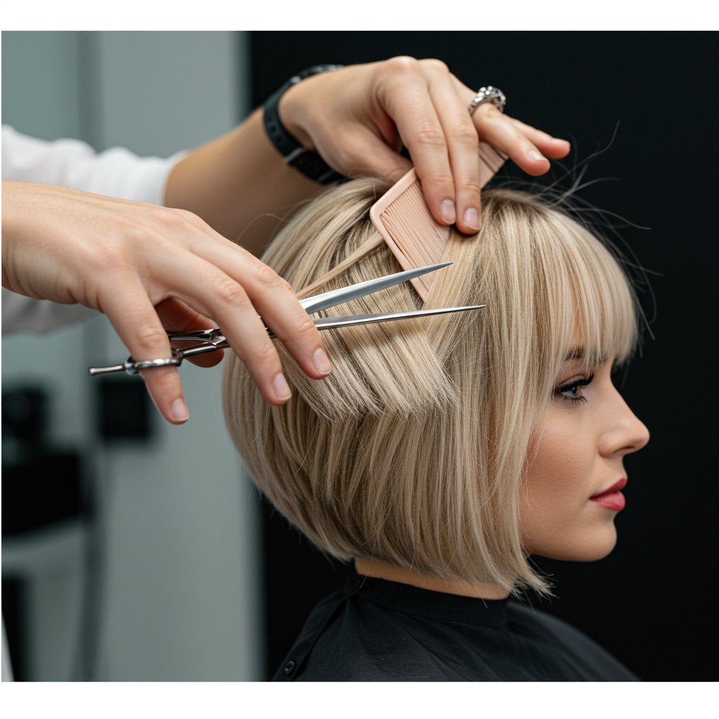 Stylist Creating Soft Layers On Bob