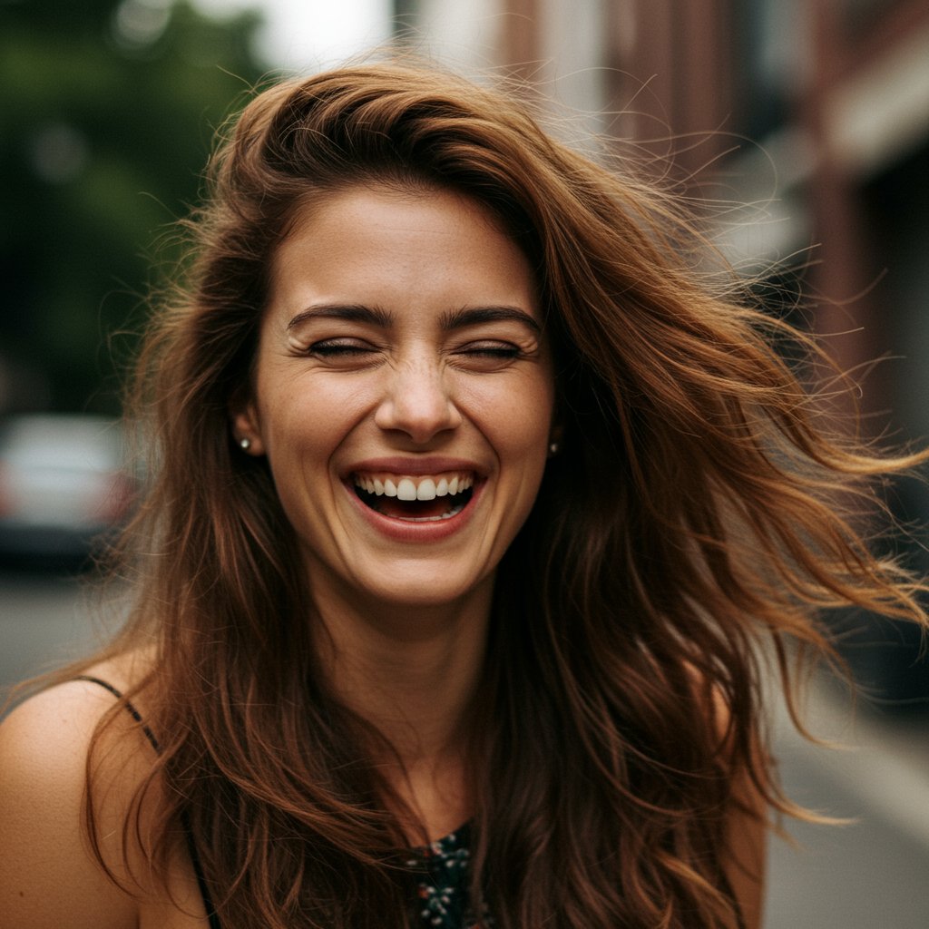 Woman With Vibrant Hair Laughing