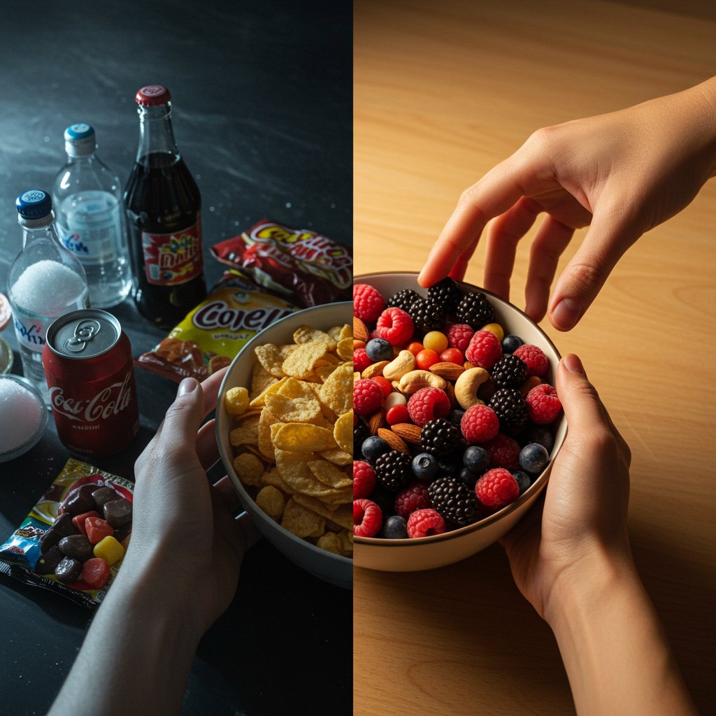 Conceptual Photo Of Unhealthy Vs Healthy Food