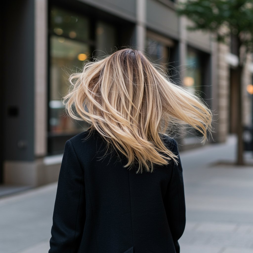 Woman Walking Away Butterfly Haircut