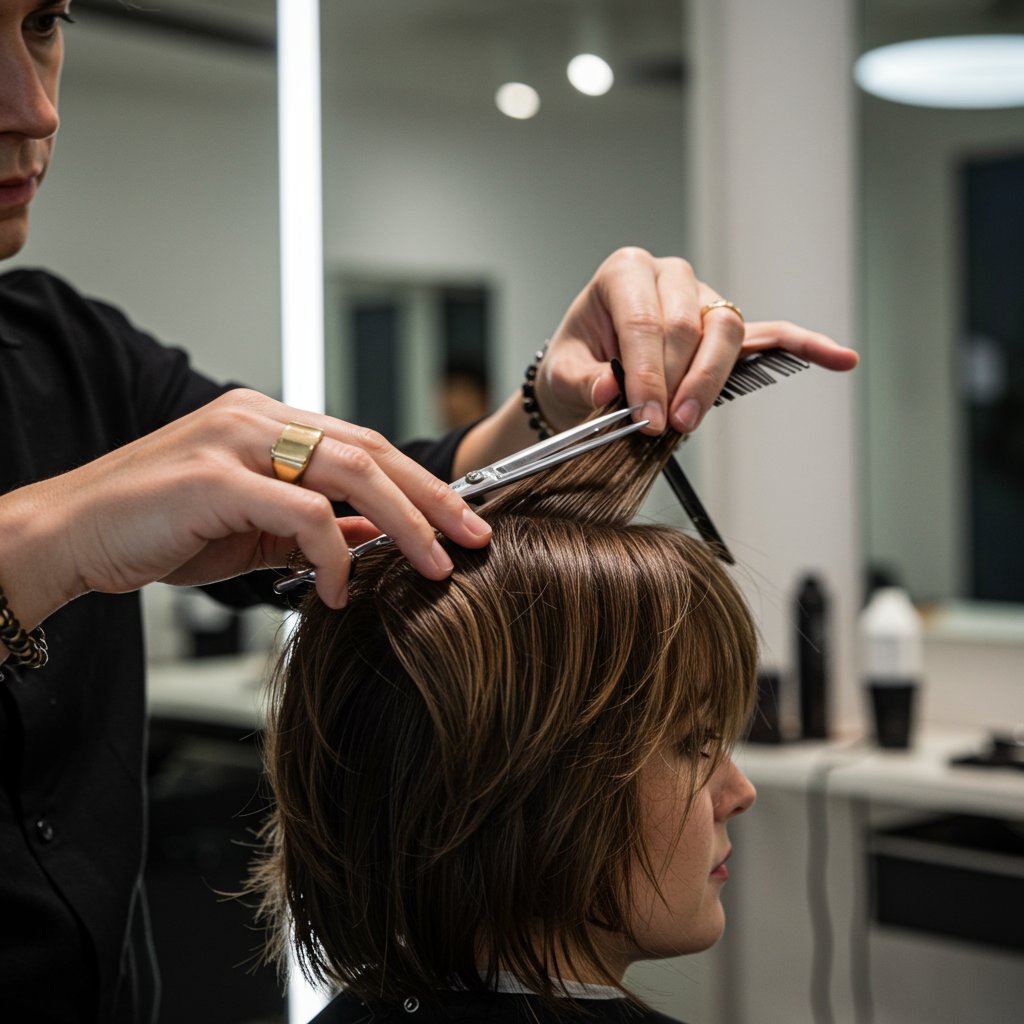 Stylist Cutting Butterfly Layers