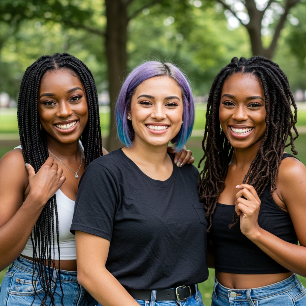 Diverse-Group-Of-Women-With-Knotless-Braids