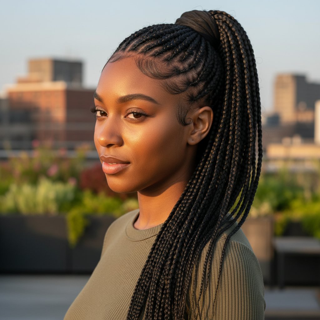 High Ponytail Knotless Braids