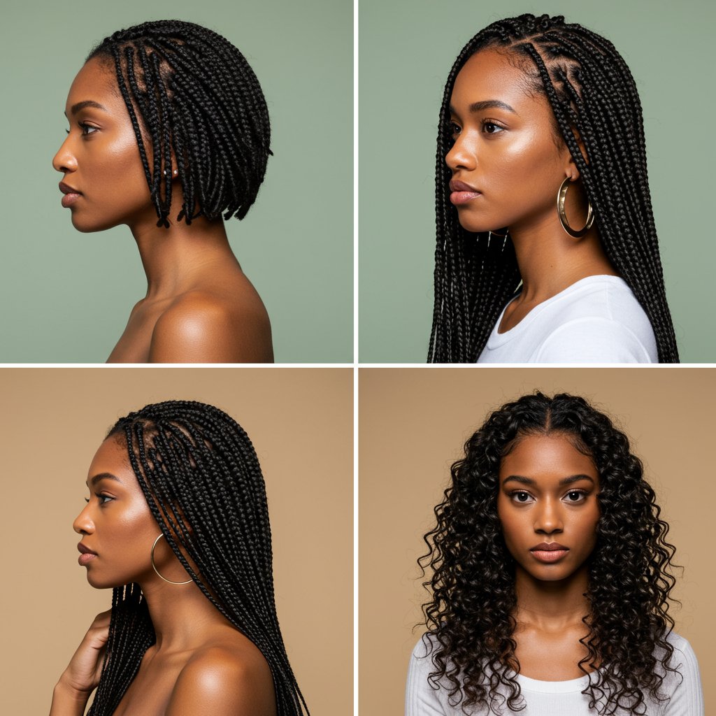 Four Women Different Knotless Braid Sizes