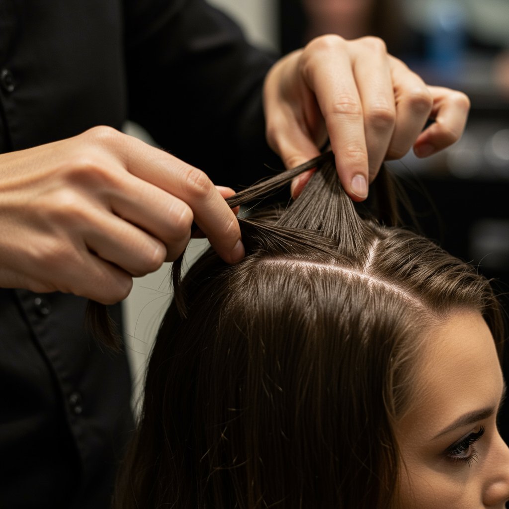 Stylist Hands Doing Knotless Braids