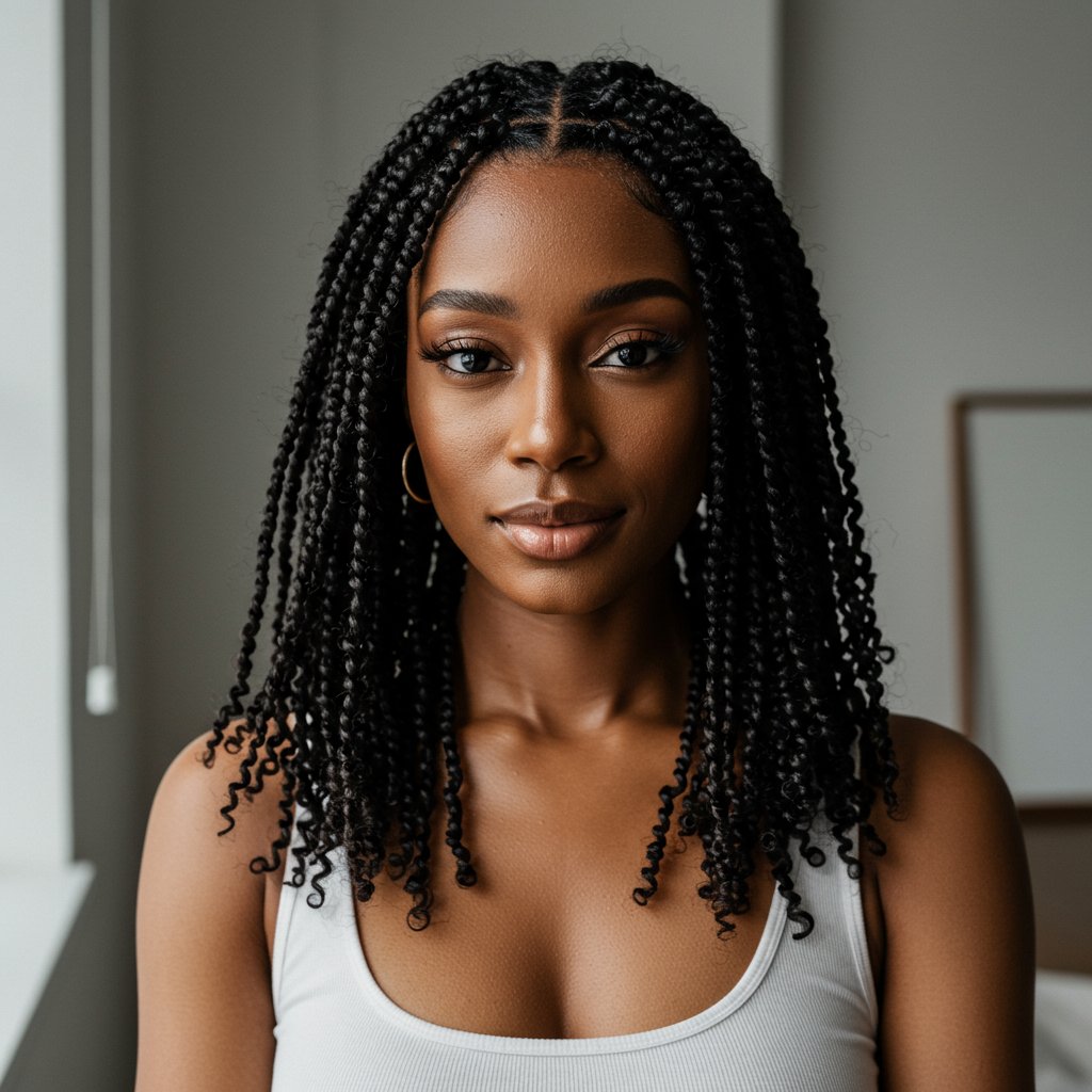 Woman With Flawless Knotless Braids Intro