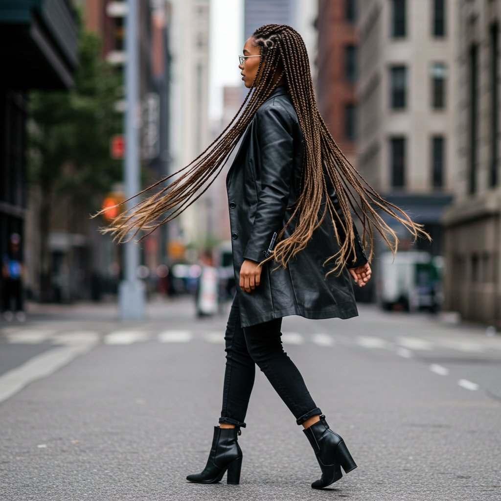 Woman With Knotless Braids In High Ponytail