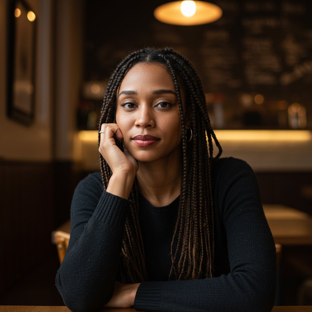 Woman With Knotless Braids Looking Inquisitive