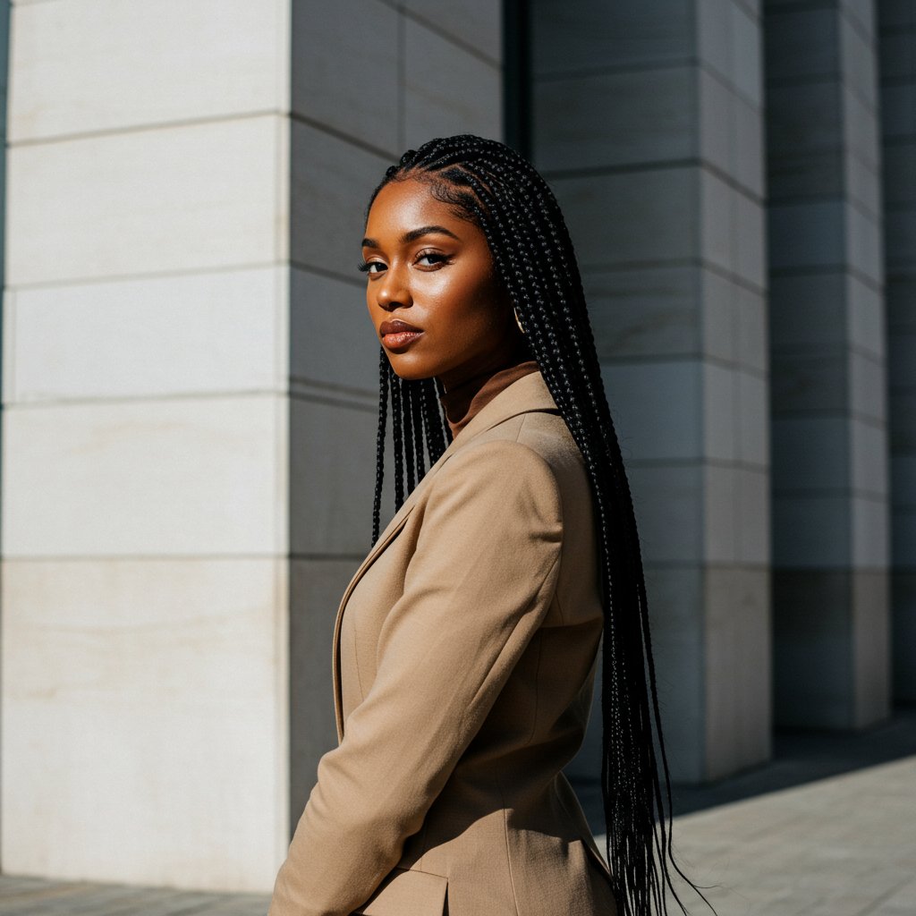 Confident Woman With Perfect Knotless Braids