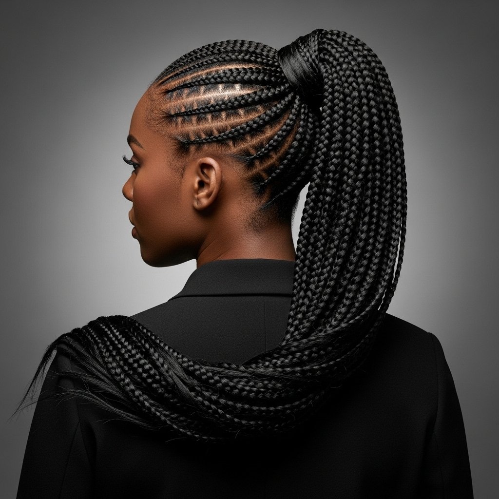 Woman With Knotless Braids In High Ponytail