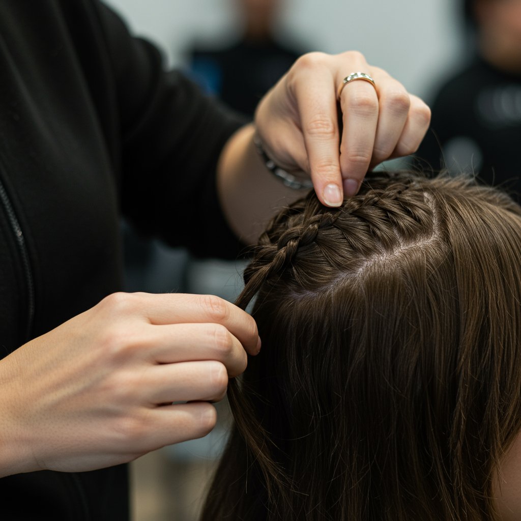 Stylist Feeding In Braiding Hair