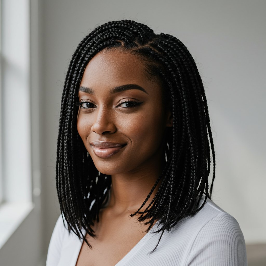 Woman With Flawless Knotless Braids
