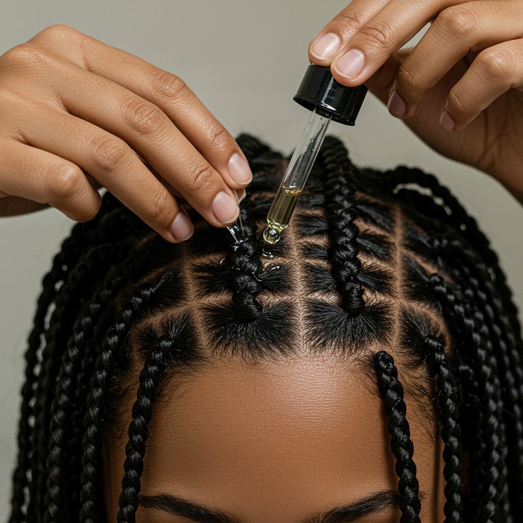 Applying Scalp Oil To Knotless Braids