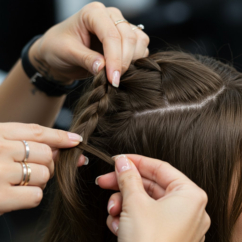 Stylist Demonstrating Knotless Technique