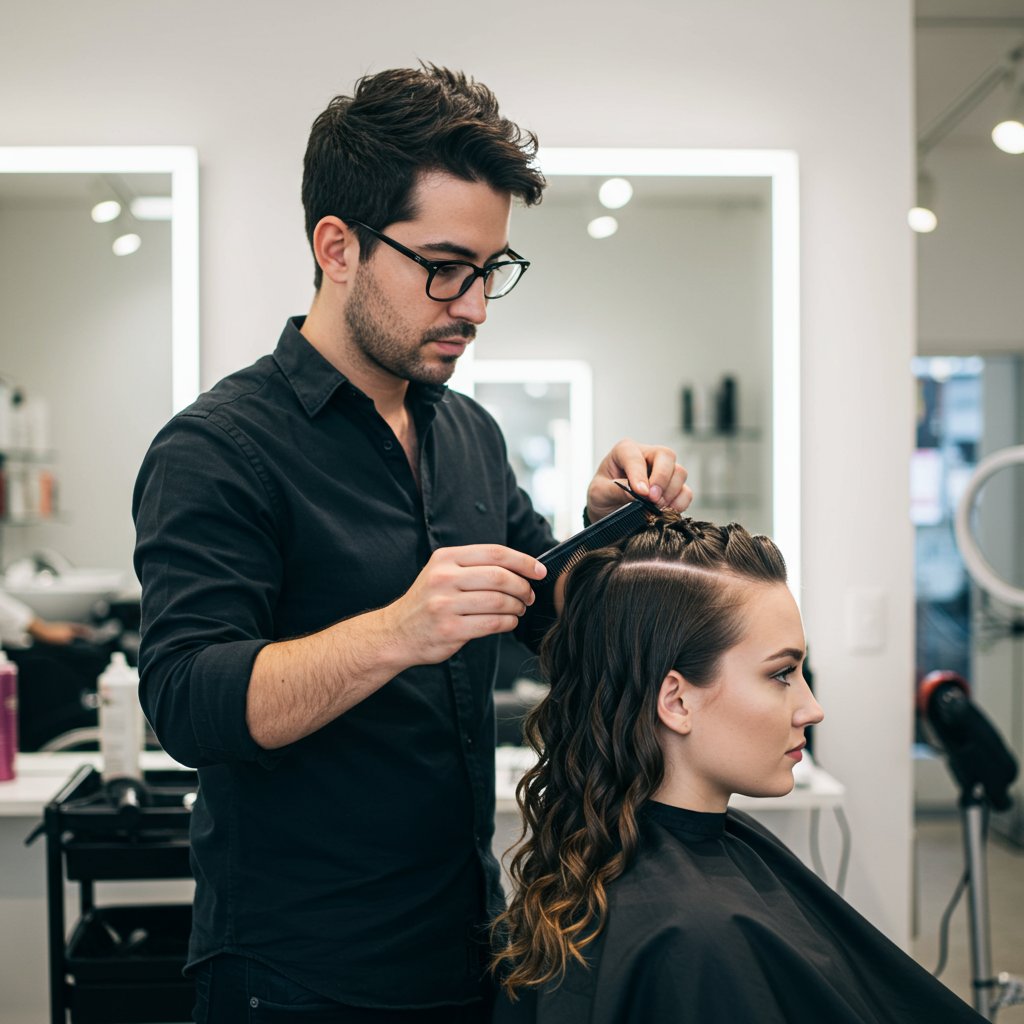 Stylist Parting Hair For Braids