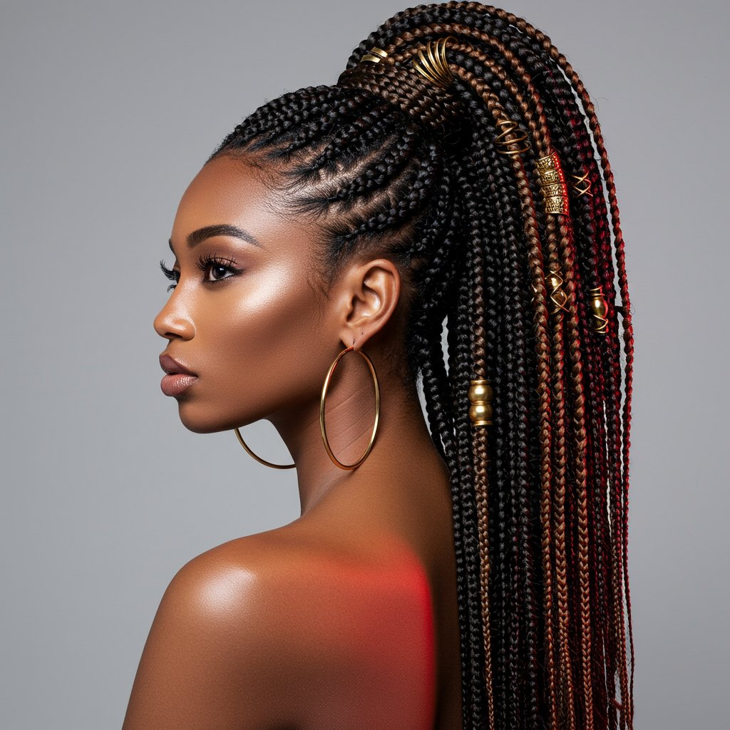 Woman With Accessorized Knotless Braid Updo