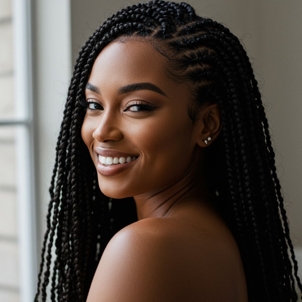 Woman With Flawless Knotless Braids