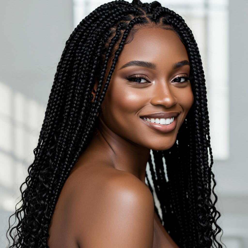 Smiling Woman With Knotless Braids