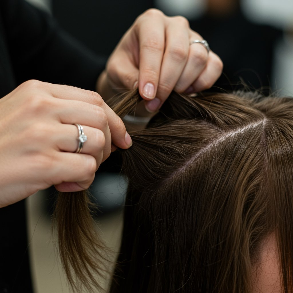 Stylists Hands Installing Knotless Braids