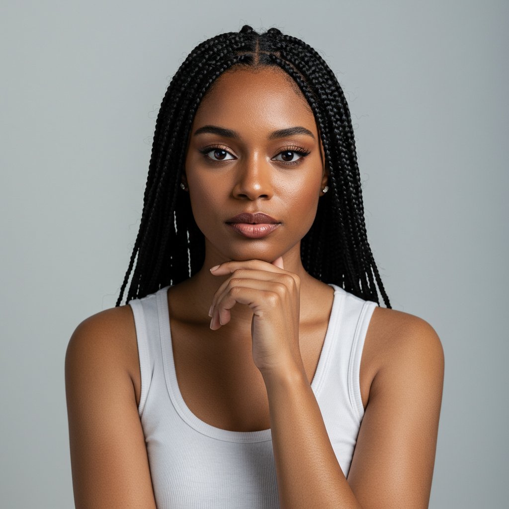 Thoughtful Woman Considering Knotless Braids Questions