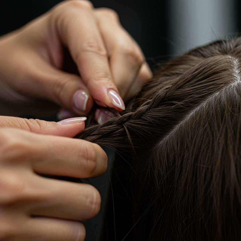 Stylist Installing Knotless Braid Feed-In Method