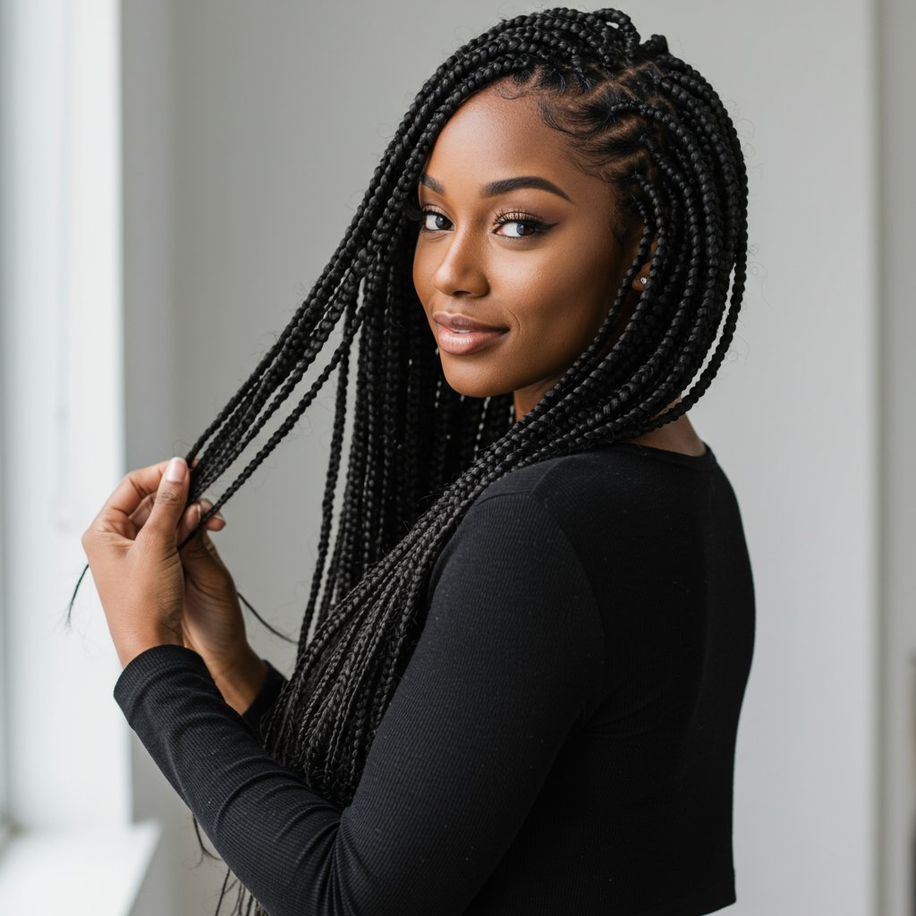 Woman With Flowing Knotless Braids
