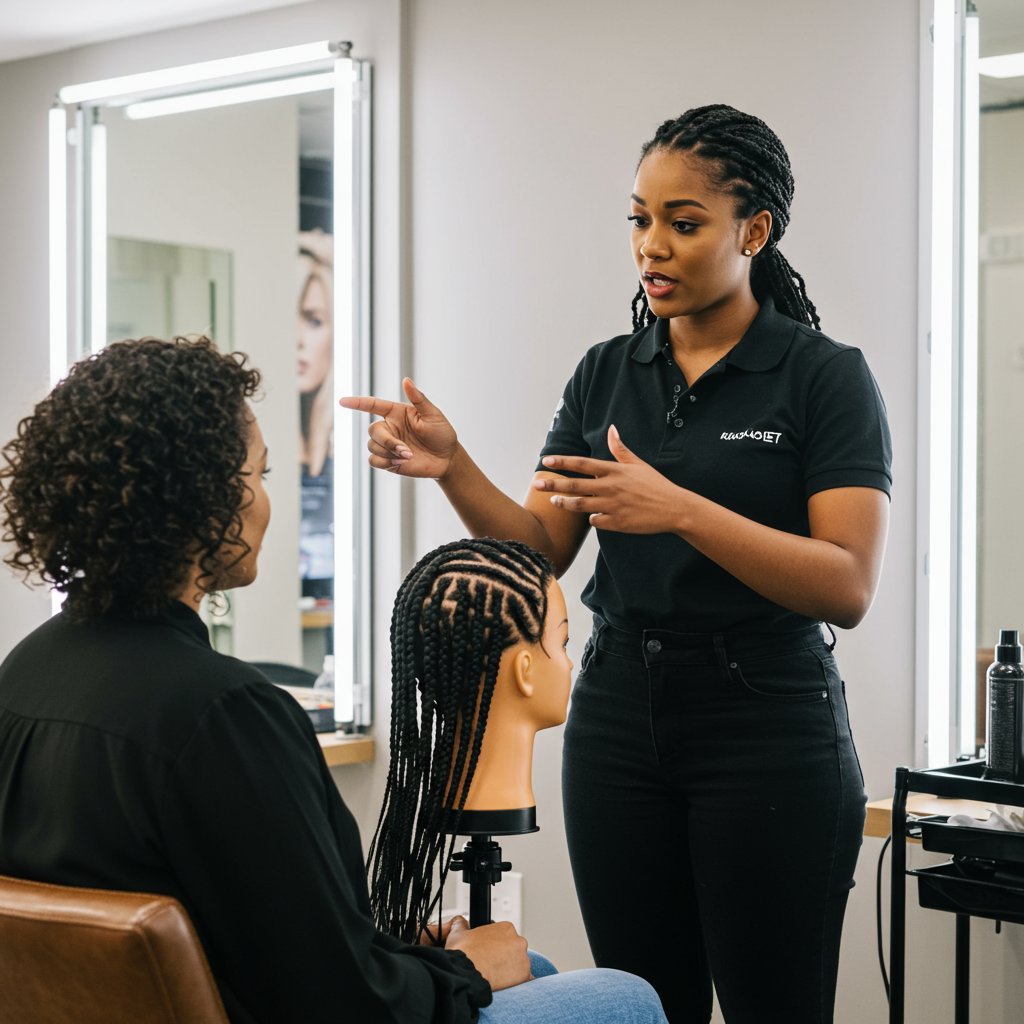 Client Having Consultation With Stylist In Salon