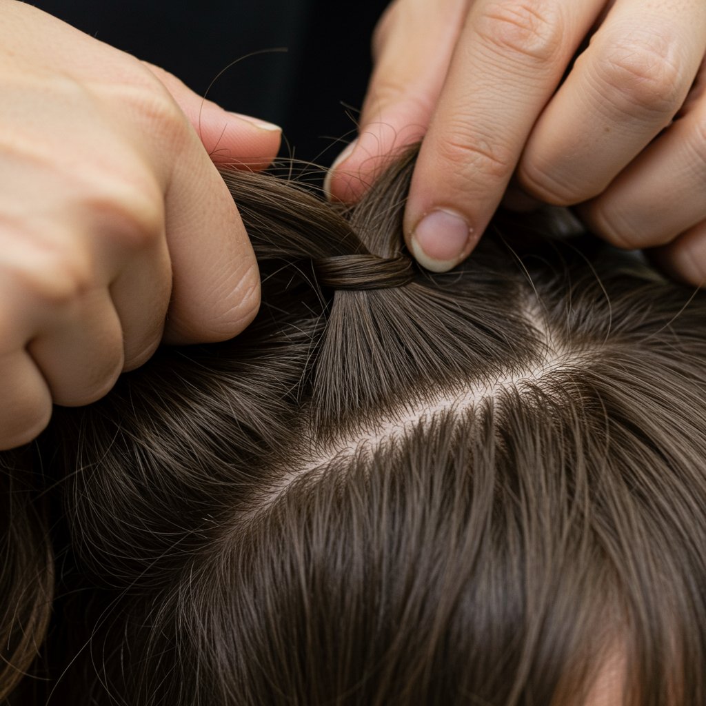Stylist Hands Doing Knotless Braid Technique