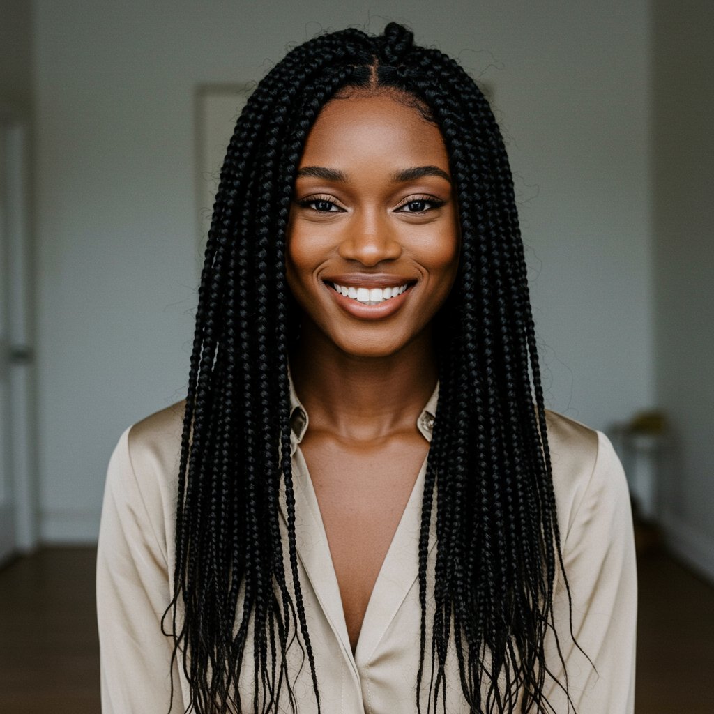 Woman With Elegant Knotless Braids