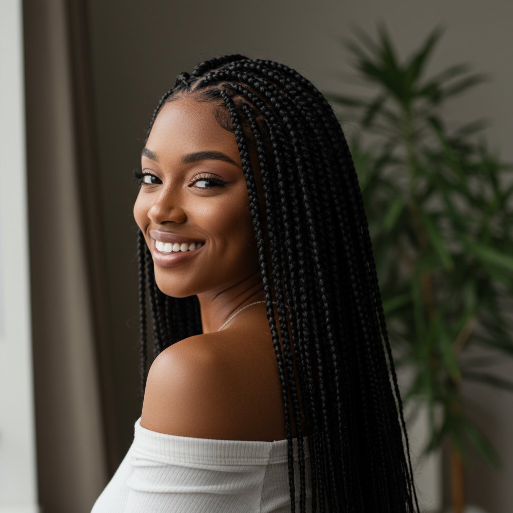 Woman-With-Beautiful-Knotless-Braids-Smiling