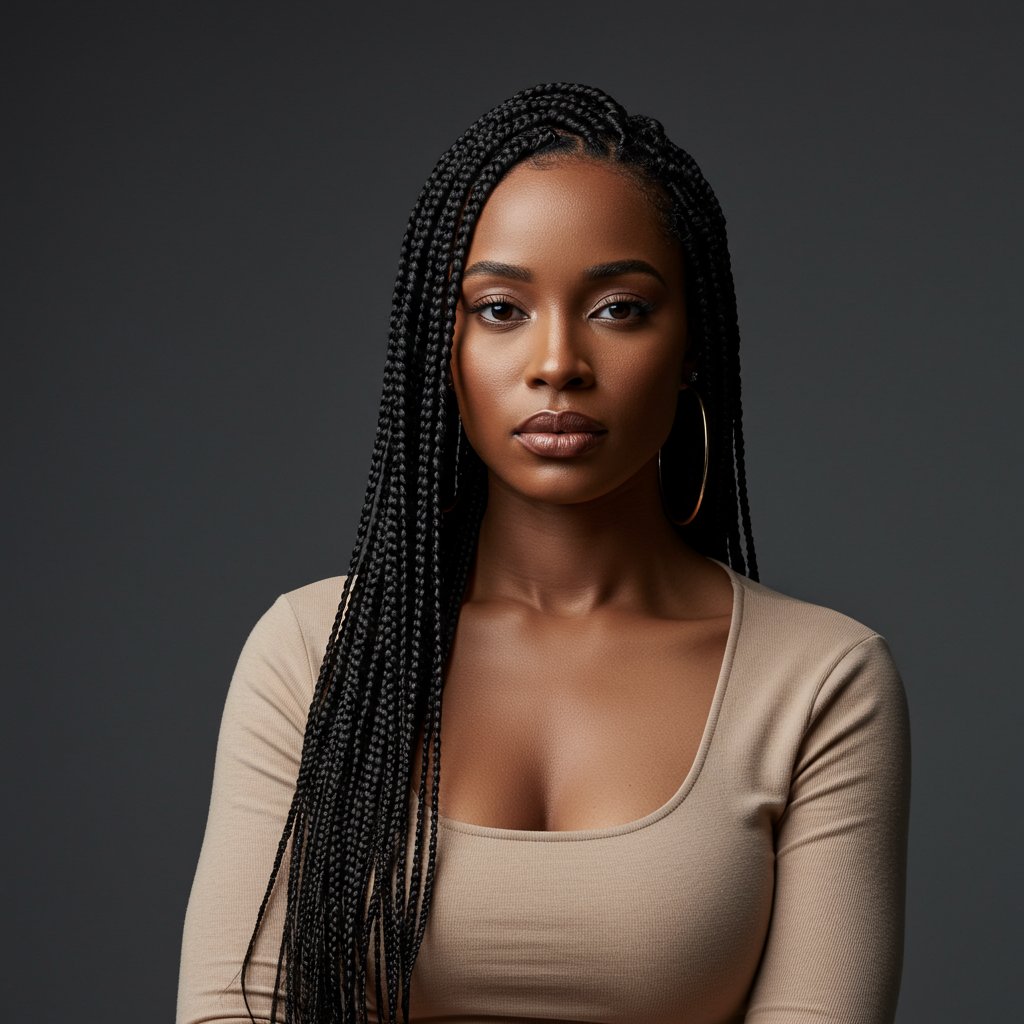 Confident Woman With Long Knotless Braids Portrait