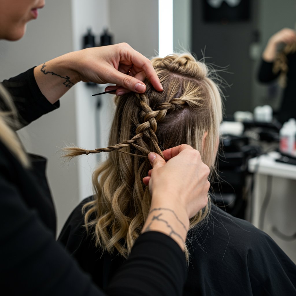 Stylist Installing Knotless Braids
