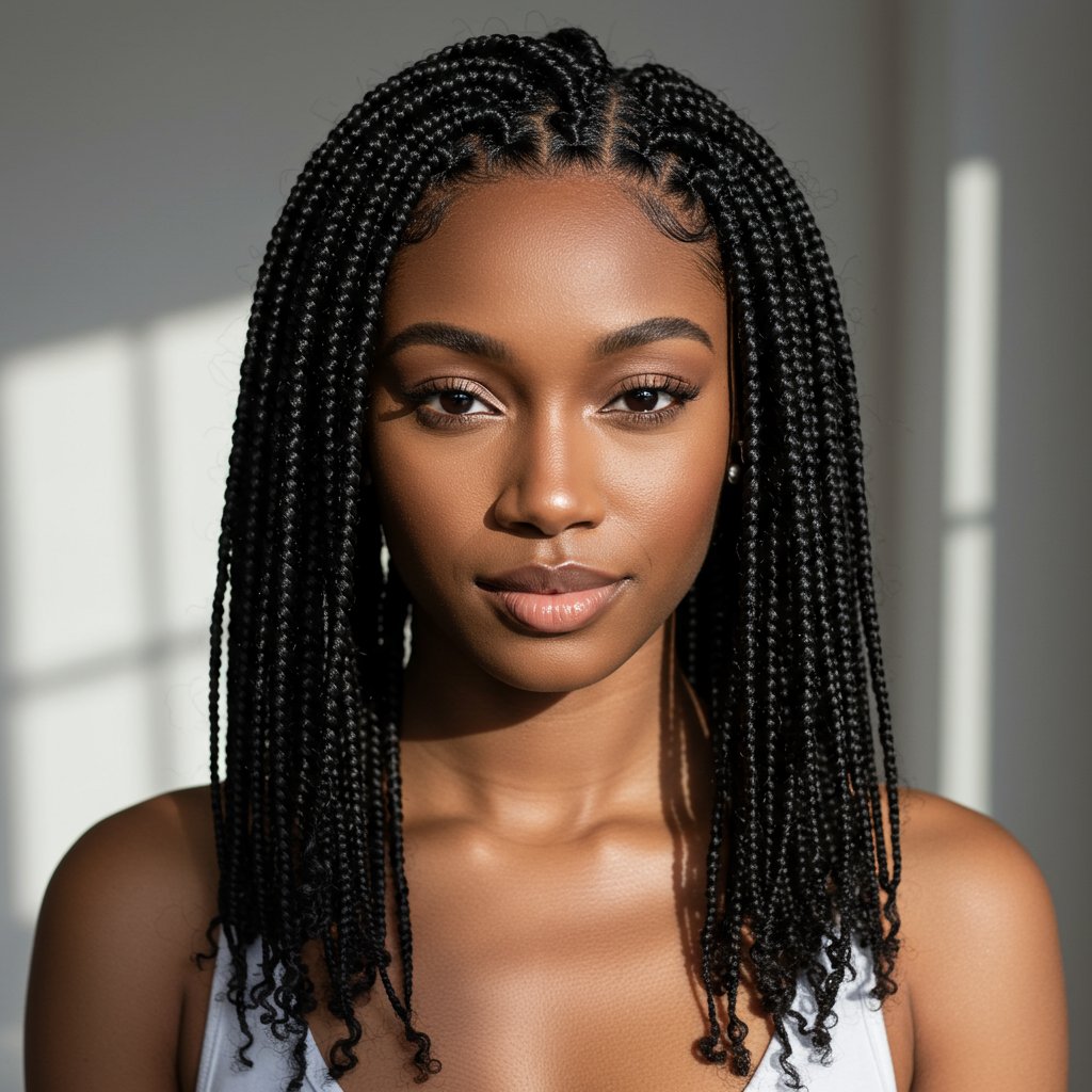 Woman With Flawless Knotless Braids