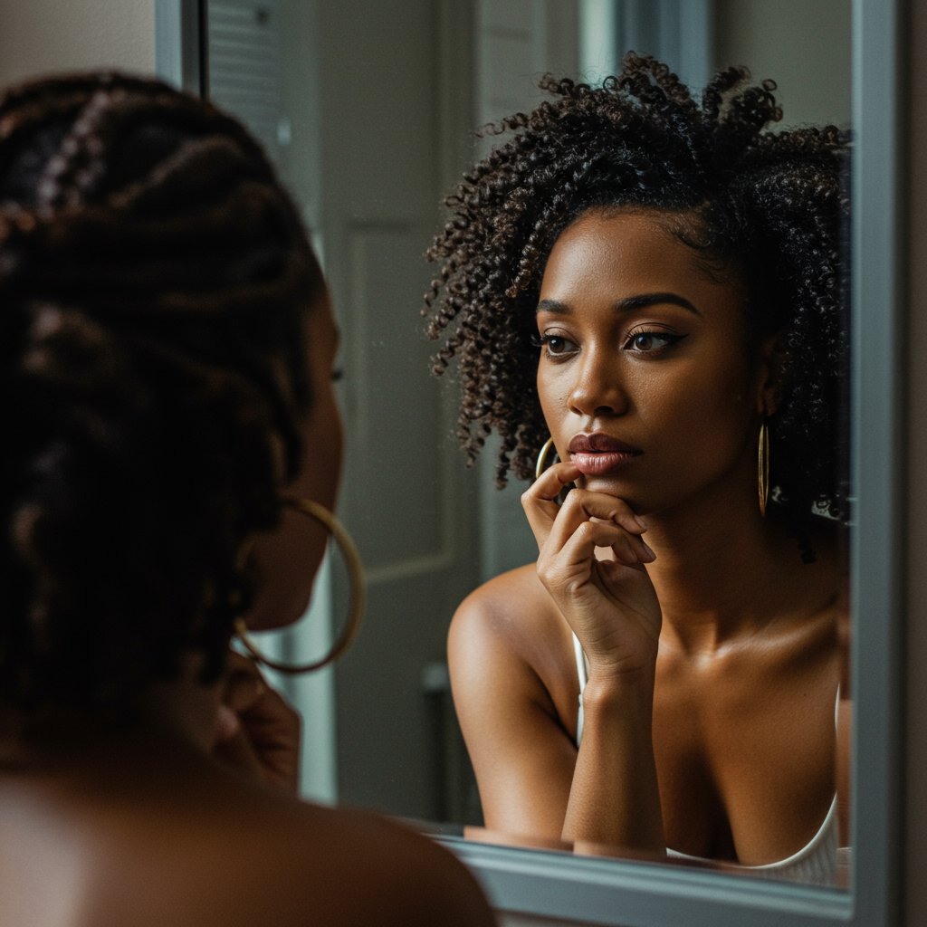 Woman Contemplating Braid Styles