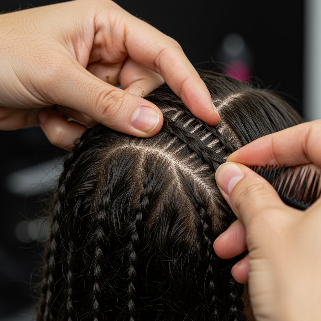 Stylist Applying Knotless Braids
