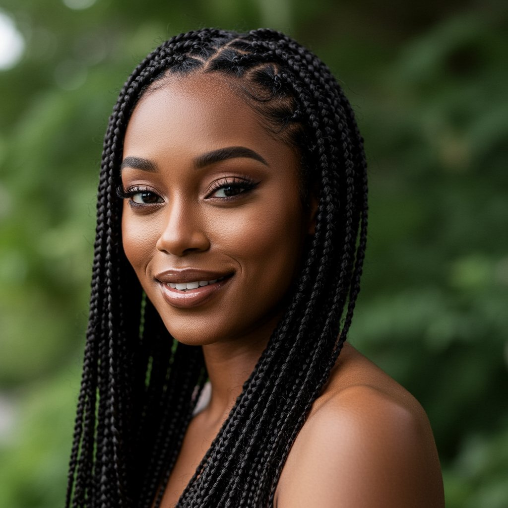 Woman With Flawless Knotless Braids
