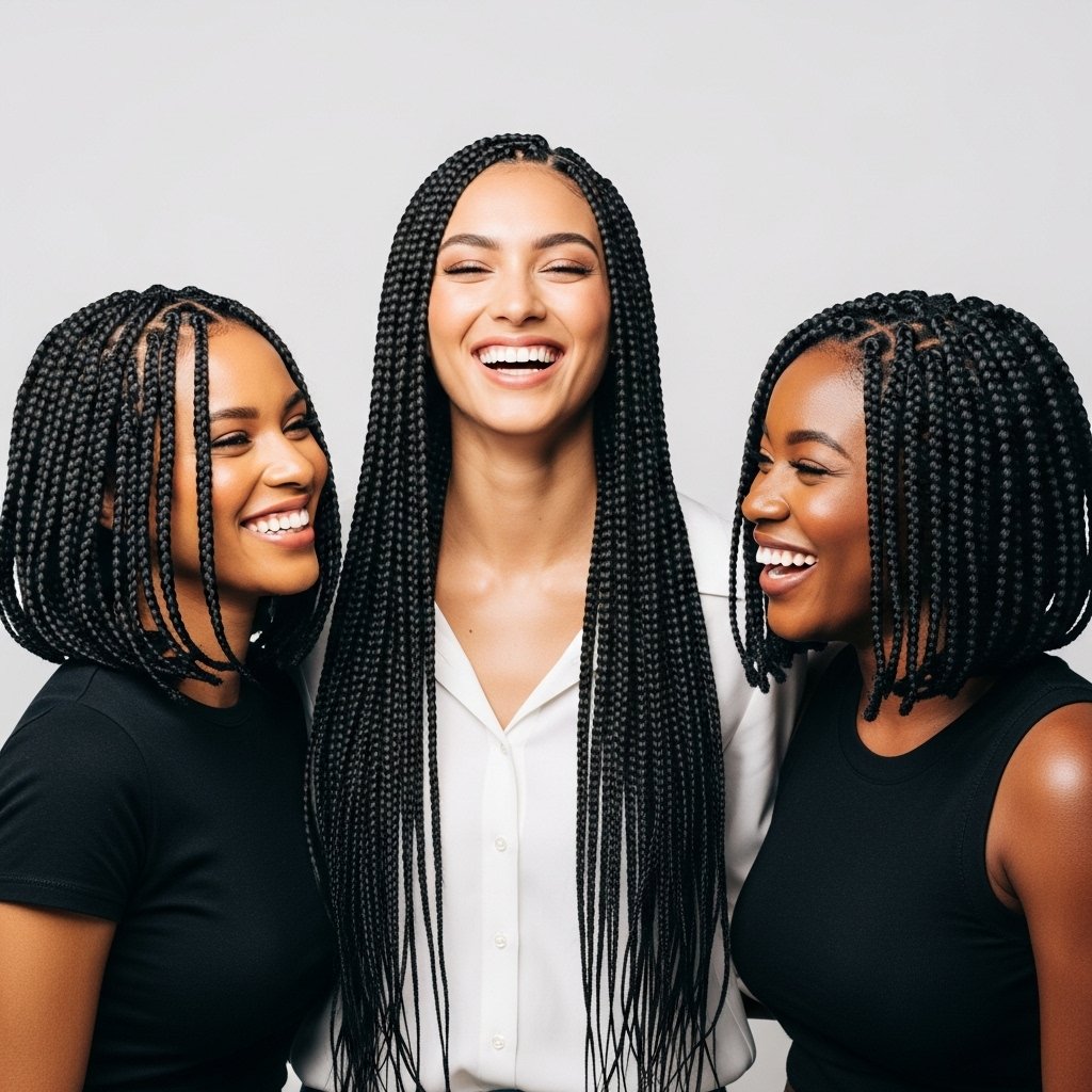 Diverse Women With Different Knotless Braid Styles