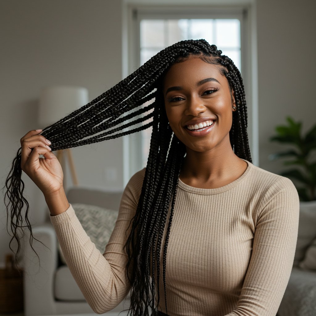 Woman With Flowing Knotless Braids Intro