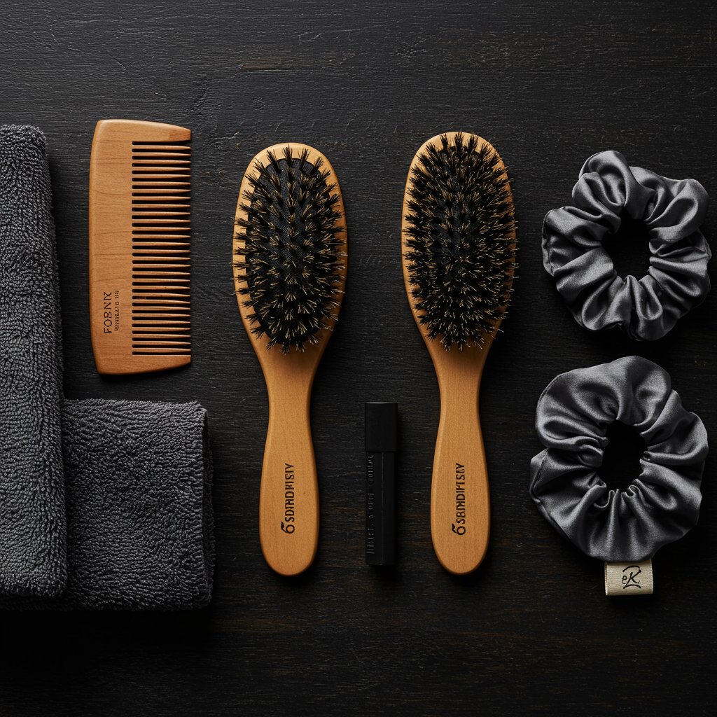 Flat Lay Of Mens Long Hair Tools