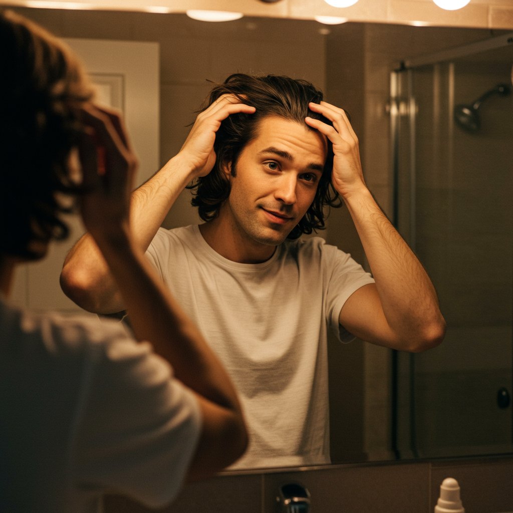 Man Styling Mid Length Awkward Stage Hair