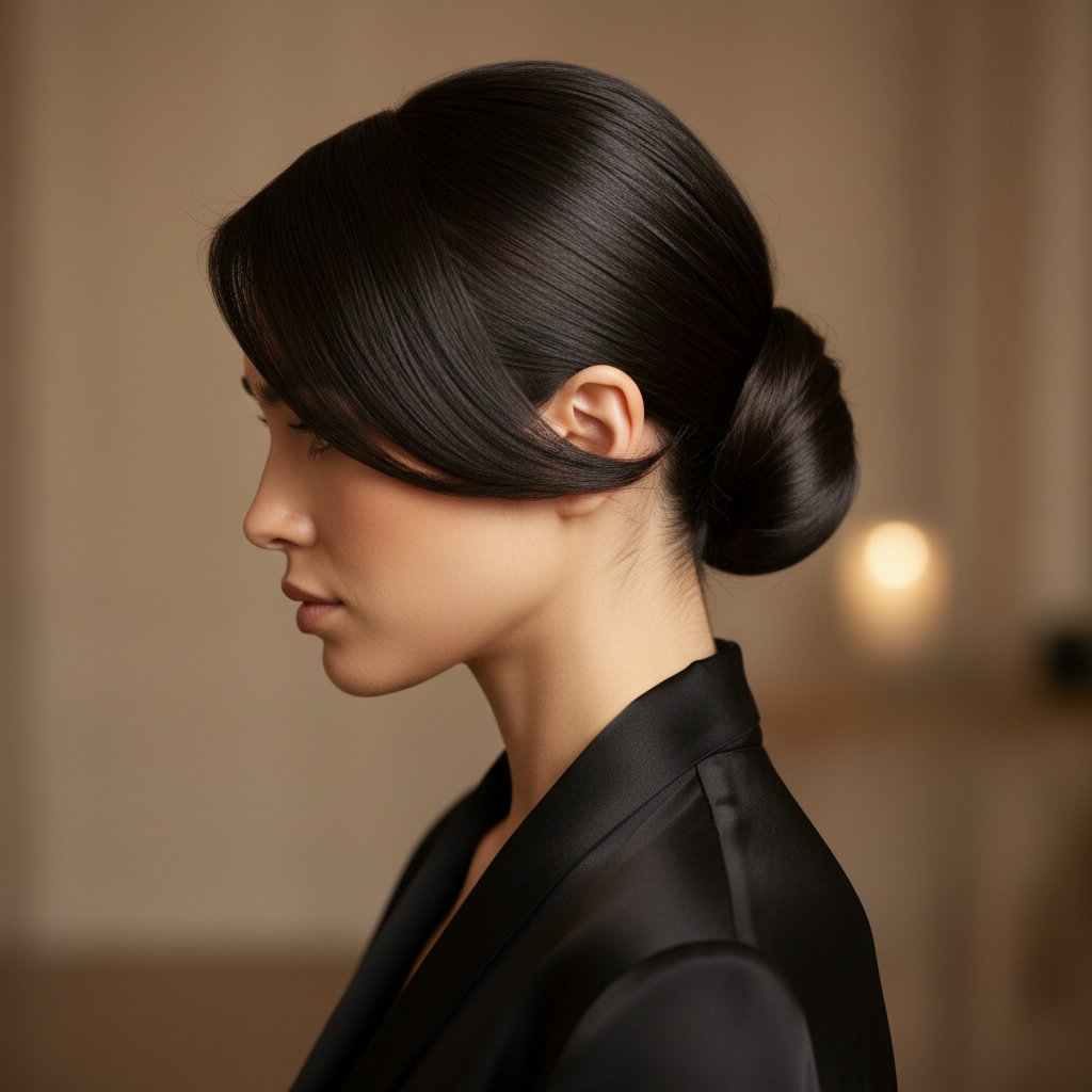 Low Bun with Side Part